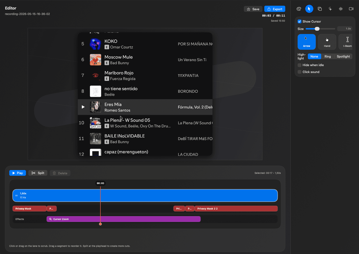 RecKit cursor controls for screen demo polish